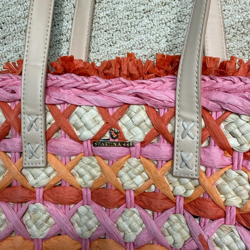 Spartina 449 Daufuskie Island Straw Tote Bag Women's Large Pink Orange Woven - Picture 3 of 9